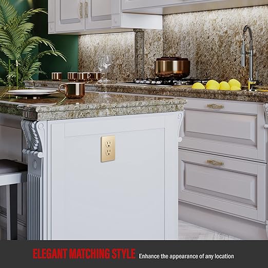 ENERLITES Elite Series Duplex Receptacle with Screwless Wall Plate, Residential Grade Duplex Outlet, Tamper-Resistant, Grounding, 15A 125V, UL Listed, 61580-TR-GDWP, Gold with Wall Plate