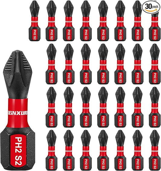 30Pieces Magnetic #2 Phillips 1 in. Hex Anti-Slip Screwdriver Bits, 1/4 Inch Hex Shank Impact Tough PH2 Cross Screwdriver Bits Set