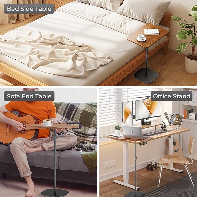 Portable Laptop Floor Stand, Bedside/Sofa Table with Height Adjustable 18''~48'', Sleek Wooden Lectern Standing Desk Mobile Podium for Home, Office, School, Black