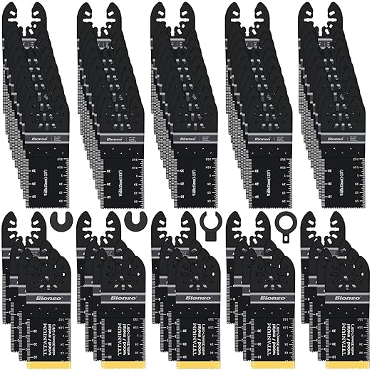 Bionso 120PCS Oscillating Tool Blade, Professional Universal Titanium Multitool Blades for Wood Metal, Multi Tool Blades Kits, Oscillating Saw Blades Fit Dewalt Ryobi Milwaukee Rockwell Fein Makita