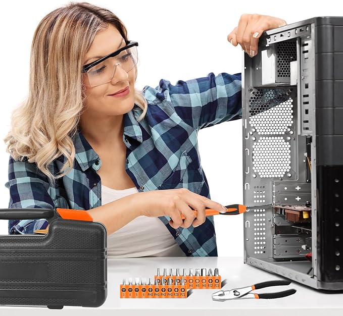 39 Piece Household Tool Set General Repair Small Hand Tool Kit Basic Home Tool Set in Toolbox Storage Case for Home Garage Office College Dormitory Use, Orange