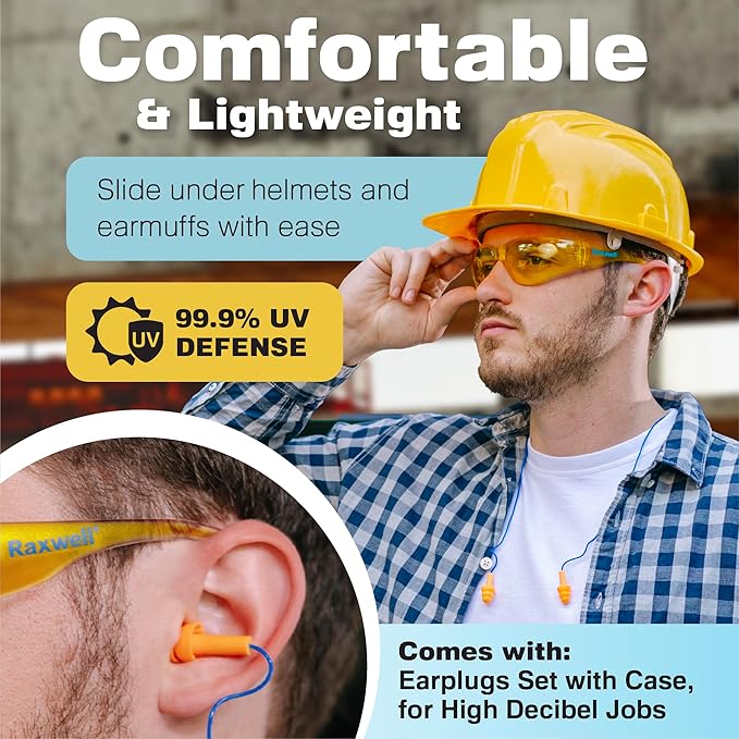 Raxwell Clear Safety Glasses, ANSI Z87.1, Wraparound, Anti-Scratch, Impact-Resistant, Eye Protection for Work & DIY
