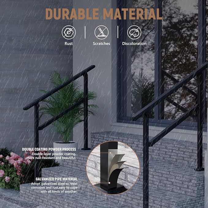 Hand Rails for Outdoor Steps,2-3 Step Railing for Stairs,Adjustable Porch Railing,Hand Rails for Seniors,Outdoor Deck Handrails for Exterior Steps,Black