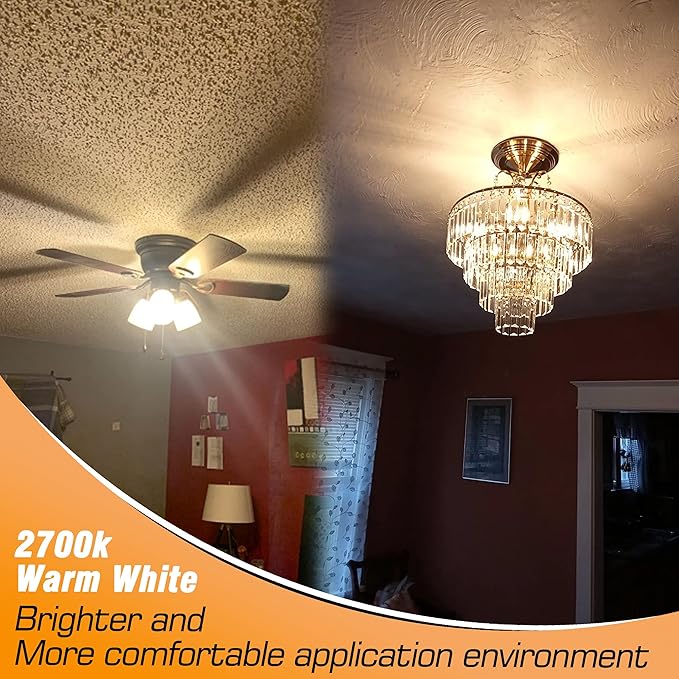 E12 Candelabra LED Light Bulbs 60 Watt Equivalent 6W 2700K Warm White 550lm Non-dimmable 120 Volt C7 T6 E12 Small Base for Chandeliers Pendant Ceiling Fan Lighting Table Salt Lamp, 4 Pack