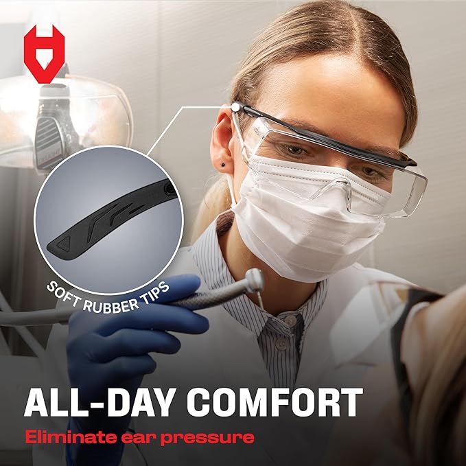 NoCry Anti Fog Safety Glasses that Fit Over Glasses with Scratch Resistant Lens — ANSI Z87 & OSHA Certified Over Glasses Safety Glasses for Men and Women with Adjustable Temples and 100% UV Protection