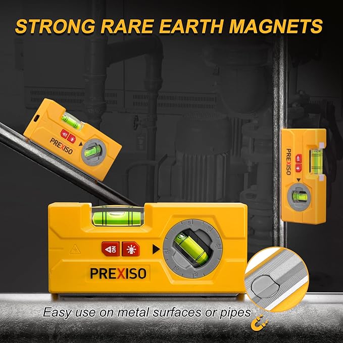 PREXISO 2-in-1 Line Laser Level - Mini Torpedo Level with Light, 3-3/4 inch Rotatable Magnetic Pocket Level & 30Ft Laser Line Leveler Tool for Hanging Picture, Wall Marking Painting, Home Renovation