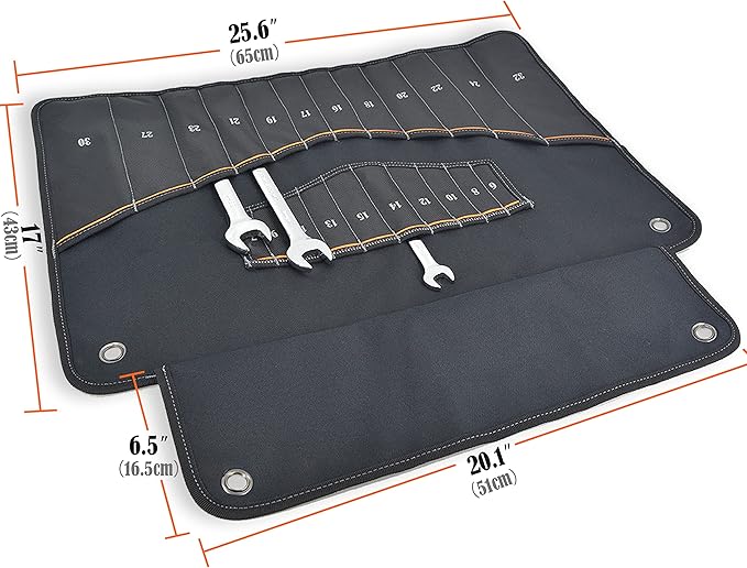 WELKINLAND 22-Pockets Wrench Tool Roll, 0.25-1.25" Wrench-Set Roll Holder Bag, Wrenches sleeve wrap, Wrenches pouch(Tools Are Not Included)