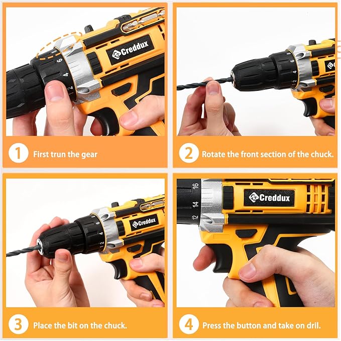 Cordless Drill Set 21v Power Drill Cordless With Battery & Charger, 84pcs Accessories Electric Drills Variable Speed, 3/8" Keyless Chuck, Built-In Level and 2 Driver orange kit