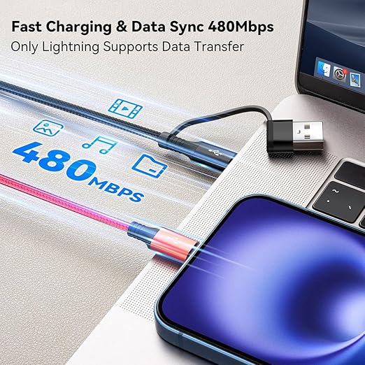 6 in 1 Multi Charging Cable, 2Pack 10Ft USBC Multi Chargers for All Devices Braided USB A/C to Lightning/Type C/Micro USB Ports Universal Charger Cord for iPhone Series/Samsung/Tablets/PS and More