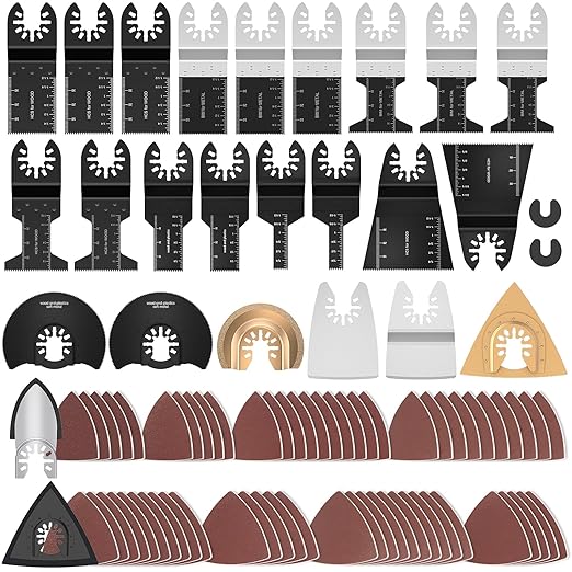 87PCS Oscillating Saw Blades, Multitool Blades Kit for Metal Wood Plastic Oscillating Tool Blades Accessories with Sandpaper Compatible with Milwaukee, Ryobi, Rockwell, Makita, Bosch
