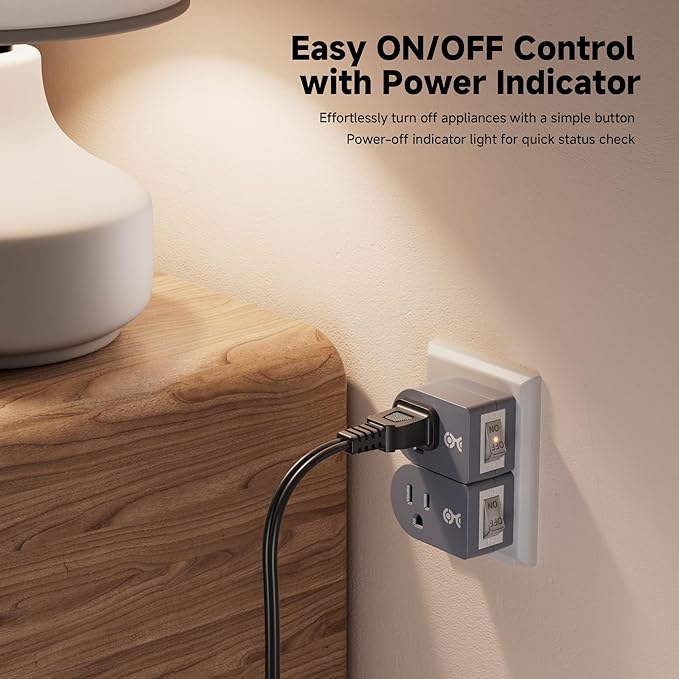 Cable Matters [ETL Listed] 3-Pack Grounded Outlet Switch with ON Off, Plug Switch ON Off, Single Outlet Adapter ON/Off, Gray