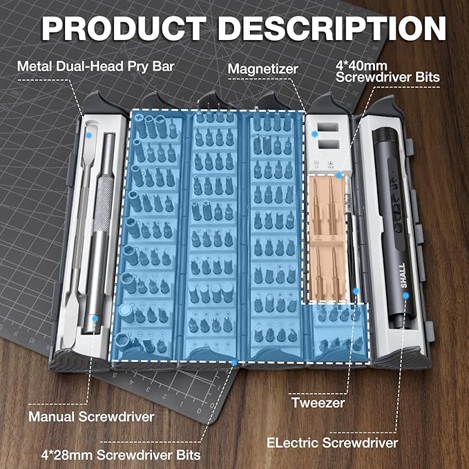 SHALL 127Pcs Mini Electric Screwdriver Set, 120pcs Tough S2 Steel Bits with Pen Style Electric & Manual Screwdriver, Ideal for Laptop, iPhone, Watch, Jewelry, Eyeglasses and Electronic