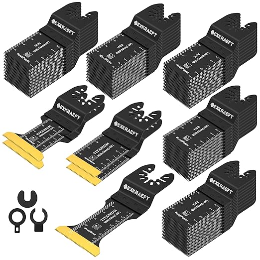 55 PCS Oscillating Saw Blades, Professional Universal Titanium Oscillating Tool Blade for Metal Nails, Wood and Plastic, Multi Tool Blades Kits Fit Dewalt Milwaukee Ryobi Rockwell Fein