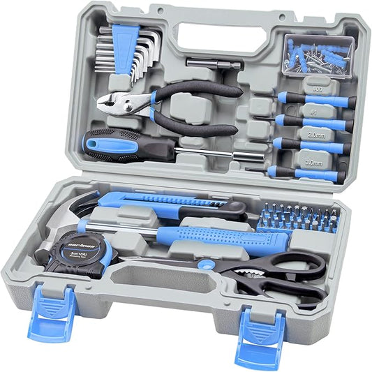 CARTMAN 126-Piece Home Tool Set Kit, Basic Household Hand Tools with Storage Case, Blue