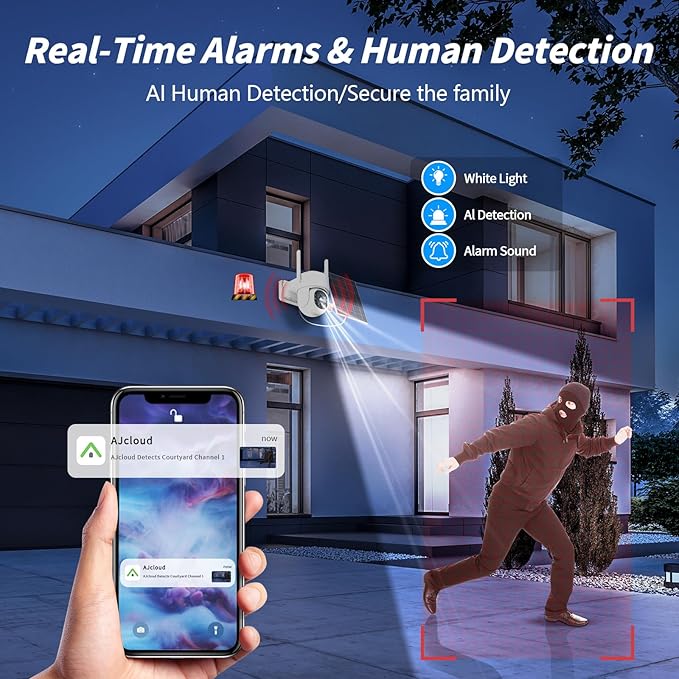 4G LTE Cellular Solar Security Camera, No WiFi Solar Powered Security Camera Outdoor, 360° Live View, 2K Color Night Vision, PIR Motion Detection, 2 Way Talk, Built in SIM Card