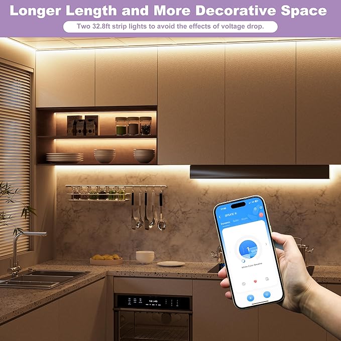 MIWISE COB LED Strip Lights 65.6ft/20m,UL-Listed CRI 90+ Dimmable 3000K Warm White Super Bright,with APP Control/RF Remote,Work with Alexa/Google,for Home/Cabinet/Bedroom/Kitchen DIY Lighting Projects