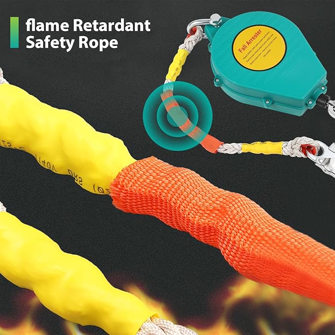YJINGRUI 33ft/10m Self Retracting Lifeline, Heavy Duty 330lbs Retractable Safety Lanyard with Alloy Steel Hook & Aviation Wire Rope, Fall Arrest Fall Protection Device for Construction/Roof Work