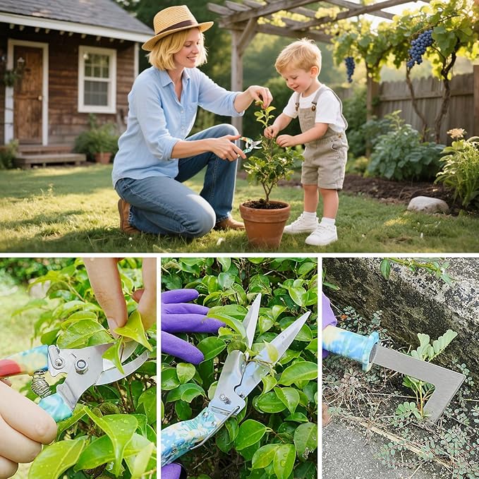 Garden Tool Set, 17-Piece Garden Tools with Floral Print, 304 Stainless Steel Garden Tools Set, Gardening Kit Gardening Gifts for Women, Blue