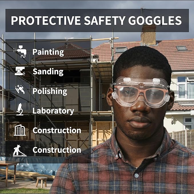 Safety Goggles ANSI Z87.1 - Anti-Fog Clear Lab Eye Protection for Over Glasses, Scratch-Resistant Lens (2 Pack)