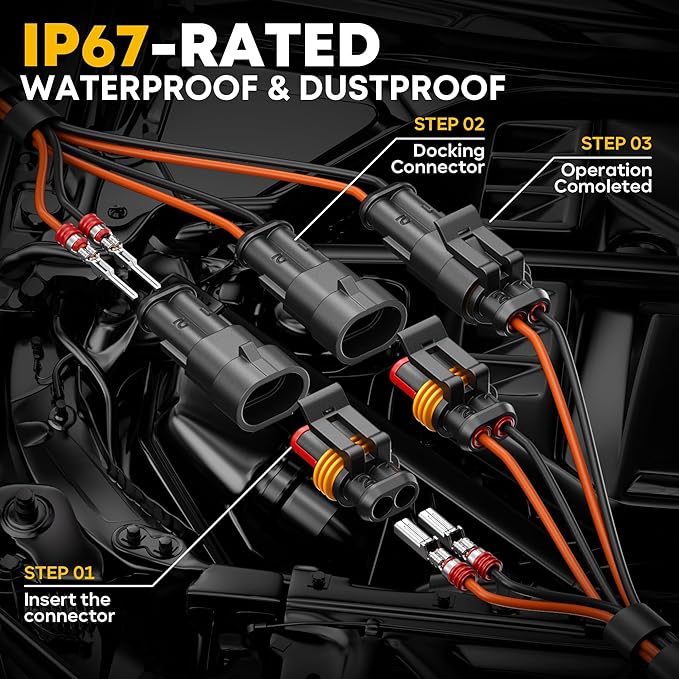 Waterproof Automotive Electrical Connectors Crimping Tool Kit, 1/2/3/4 Pin Waterproof Plugs, Ratchet Crimper for 24–14 AWG Wires, Includes Removal Tools for Car, Truck, RV, Boat Wiring Harness