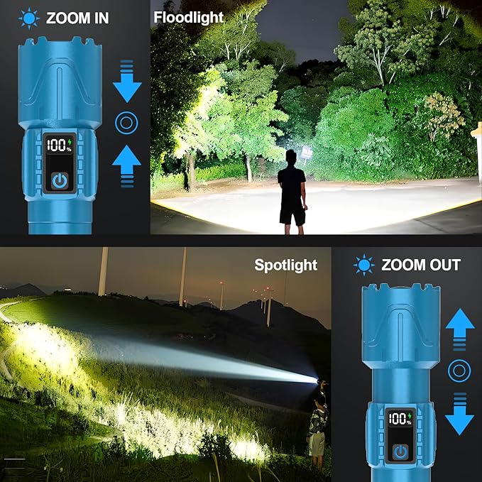Rechargeable Flashlights High Lumens - Super Bright LED Tactical Flash Light, Powerful Waterproof Handheld USB C Flashlight for Camping,Emergencies,Home,5 Modes,Zoomable (2, Turquoise)