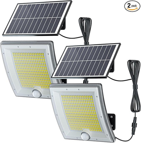 JACKYLED Solar Lights Outdoor Waterproof 80% Brighter Light, Motion Sensor Security Light with 16.4ft Cord, Dusk to Dawn Solar Powered Flood Lights for Patio, Yard, Garage, 2-Pack