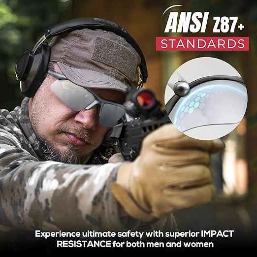 BISON LIFE Sport MTX Gray Mirror Lens Black Temple Safety Glasses, ANSI Z87+, Impact Resistant, Anti-Scratch UV Protection Lens for Shooting, Yard Work, Cycling, and Outdoor Activities (1 Pack)
