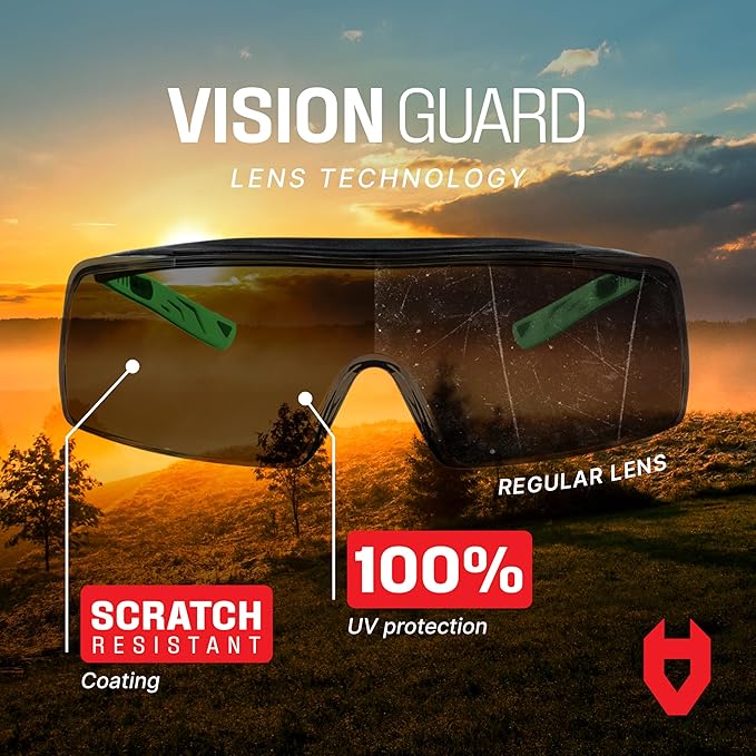 NoCry Tinted Safety Glasses Over Eyeglasses for Men and Women with Anti Scratch Wraparound Lenses — UV400 and ANSI Z87 Certified — Adjustable Temples with Anti-Slip Tips — Great for Shooting
