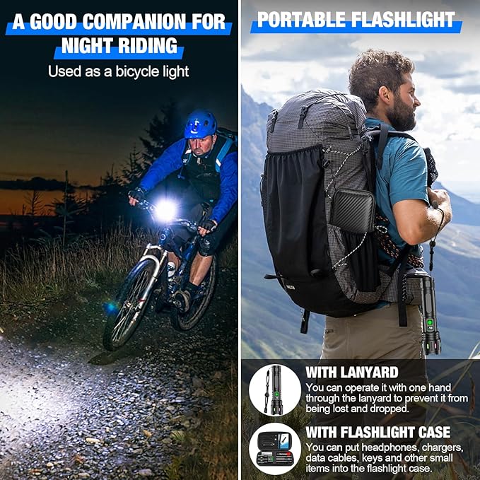 Flashlights High Lumens Rechargeable, Super Bright LED Powerful Flashlight, Type-C, 5 Modes, Zoomable, IPX5 Waterproof High Powered Tactical Flash Light for Camping (Multi-Colored)