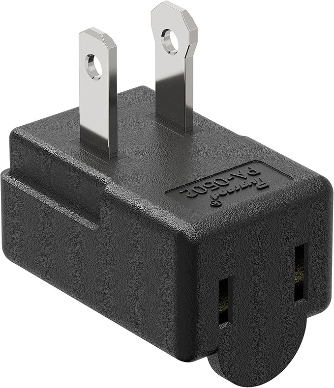 Right Angle Adapter,2-Prong 90 Degree Downward Angled AC Adapter, Polarized 2-Prong L Type Adapter, Vertical Right Angled Down Angle Power Adapter, PA-0502B Black