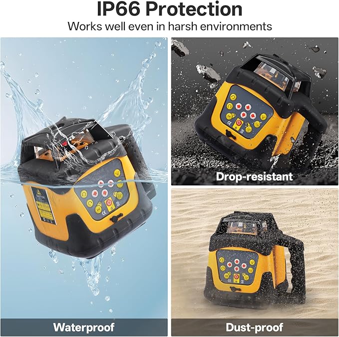 Self-Leveling Green Rotary Laser Level Kit, 2000’ Range, ±0.11"/100ft Accuracy, IP66 Waterproof & Dustproof, Includes Tripod, Grade Rod, Receiver, Detector Holder & Aluminum Carrying Case