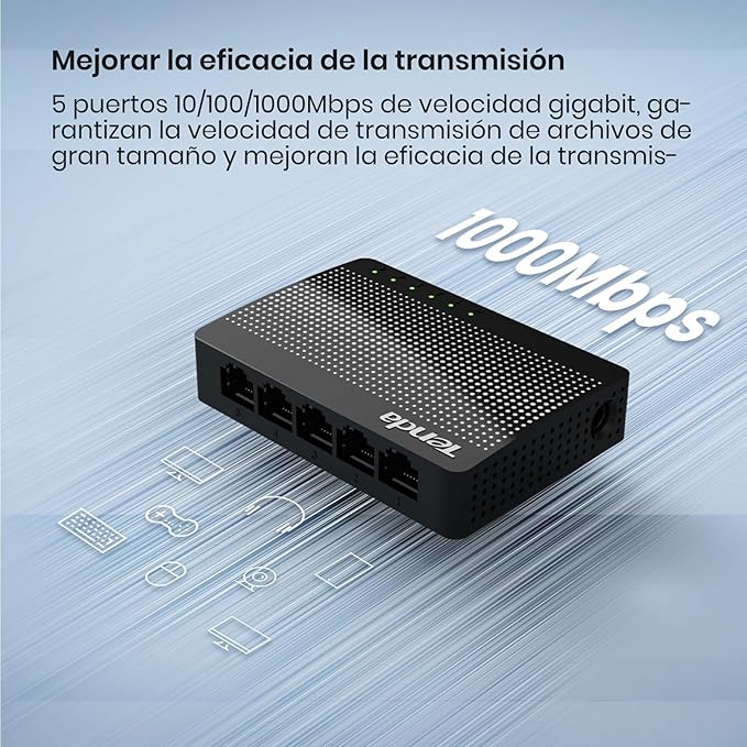 Tenda SG105, 5 Port Gigabit Switch, Unmanaged Home Ethernet Switch, Office Ethernet Splitter, Plug & Play, Plastic Case, Desktop/Wall-Mount, Fanless Quiet, Limited Lifetime Protection