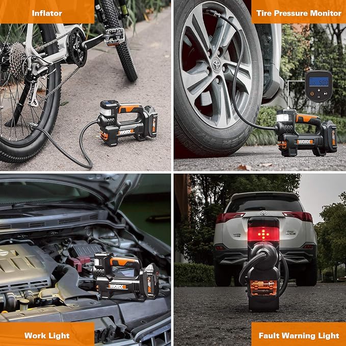 Worx WX092L 20V 2.0Ah 2 in 1 Cordless Inflator Battery and Charger Included, max. 10 Bar, Digital pressure display