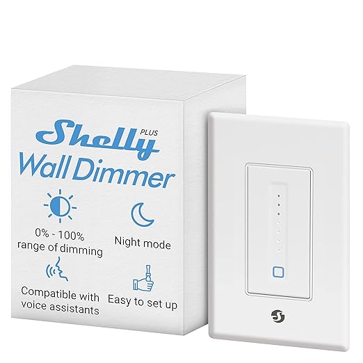 Shelly Plus Wall Dimmer UL | WiFi Smart Wall Dimmer Switch | Home Automation | Bluetooth Gateway | Compatible with Alexa, Home Assistant & Google | No Hub | Timer Schedule | Dimmable Lights
