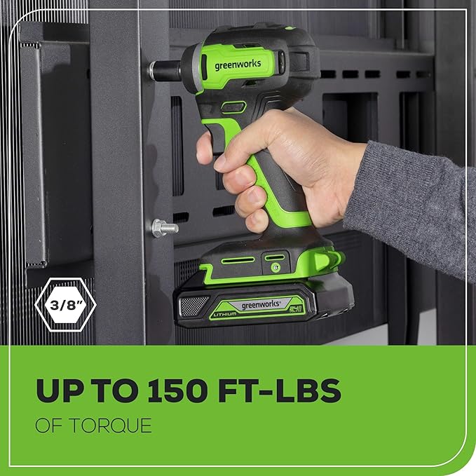 Greenworks 24V Brushless 2 pcs Cordless Power Tool Combo Kit, 3/8" 150 ft.-lbs Impact Wrench with 310 in./lbs Drill/Driver, 2 2.0Ah Battery and Charger