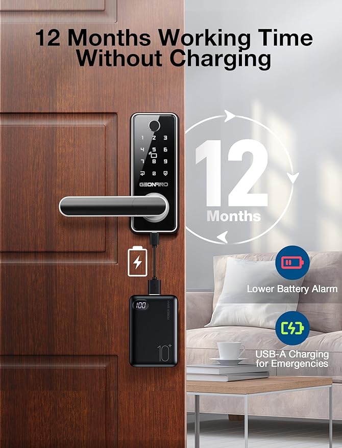 GEONFINO Smart Door Lock, Sliver Keyless Entry Lock with Handle, Front Door Lock with Keypad, Fingerprint Safe Lock with Bluetooth, App Electronic Door Locks for Front Door, Home