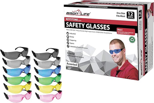 BISON LIFE Keystone Color Lens Safety Glasses | Anti Scratch | Impact Resistance | ANSI Z87.1 Standard | UV 400 Protection