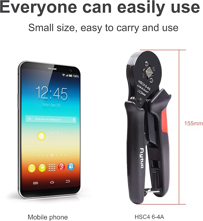 Wire Ferrule Crimping Tool for AWG28-10, Mini HSC8 6-4A Self-adjustable Ratchet Crimper for Wire Terminals Cables End-sleeves