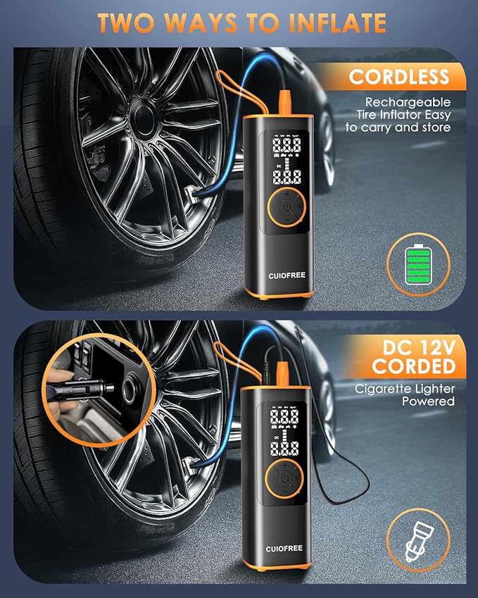 Tire Inflator Portable Air Compressor,5X Faster 150PSI Portable Air Pump for Car Tires with Digital Pressure Gauge,Auto Shut-Off Cordless Portable Tire Inflator for Car Motorcycle Bike Ball