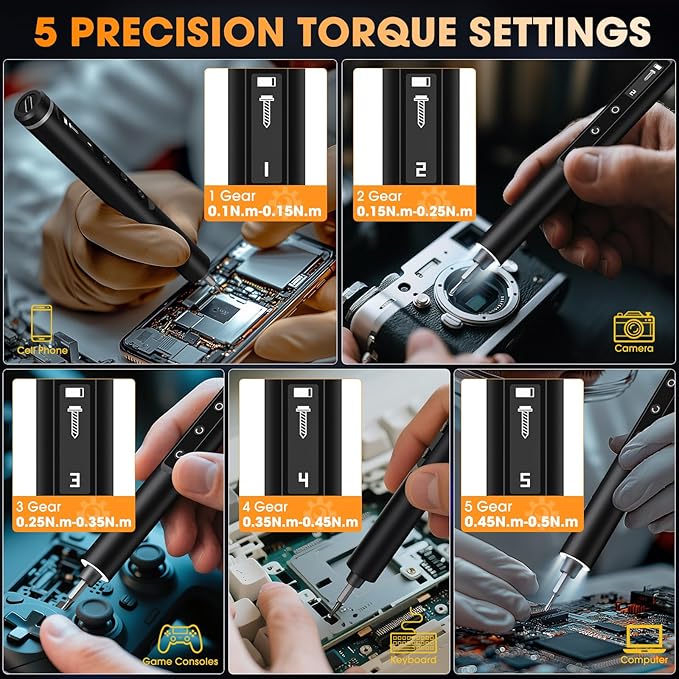 TanSon Mini Electric Screwdriver Set,3.7V Precision Screwdriver Set 50 in 1 Magnetic Drill,OLED Display,5 Torque Settings,4 LED Lights, Portable Repair Tool Kit for Computer,Phone, Watch,Camer,Glasses