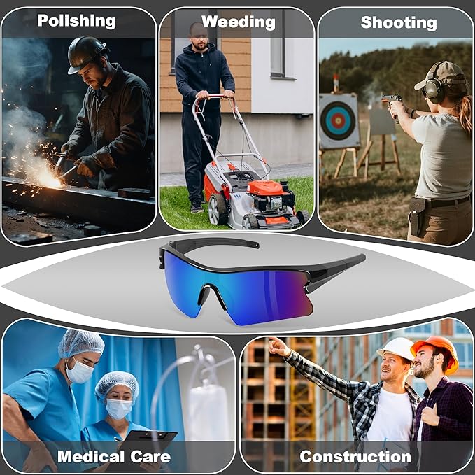 Safety Glasses Goggles for Men, Anti Scratch ANSI z87+ Compliant UV Protection Protective Eyewear Rubber Non-slip Leg