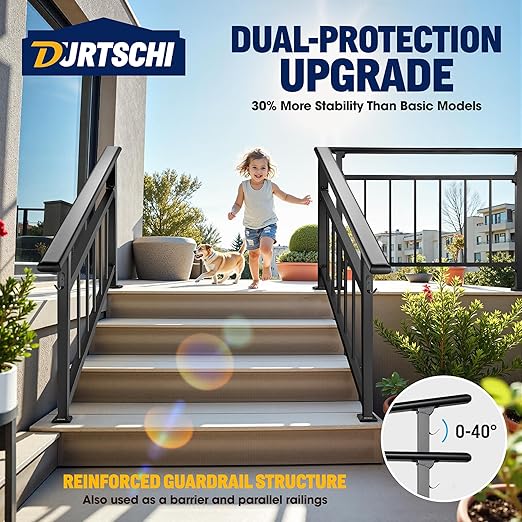 Updated Handrails for Outdoor Steps, 3-4 Steps Wrought Iron Railing, Flexible Exterior Railing for Concrete or Wooden Stairs, Transitional Handrails for Exterior Step With Installation Kit