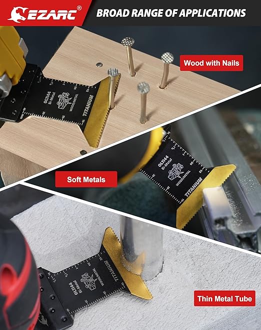 EZARC Titanium Oscillating Saw Blades, Oscillating Multitool Blades for Metal, Wood Nails, Screws Cutting, Plastic, 10 Pack