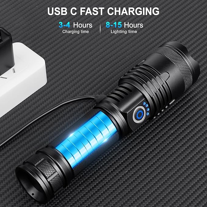Rechargeable Flashlights 99000 High Lumens 2 Pack, Led Super Bright Flashlight with 5 Modes & IPX7 Waterproof, 15H Running Time, High Powered Flash Light for Home Camping Home Emergencies