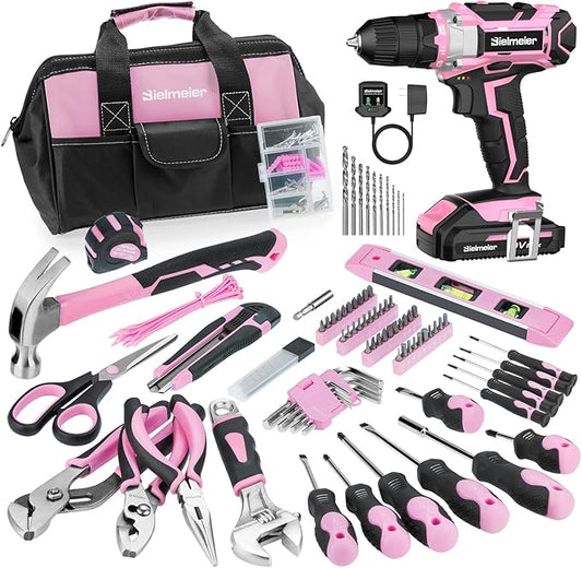 20V 236Pcs Cordless Pink Drill Set - Essential Women's Pink Tool Set, Lady's Basic Home Tool Kit with Pink Tool Bag - All in One Pink Tool Kit Ideal for DIY, Home Improvement
