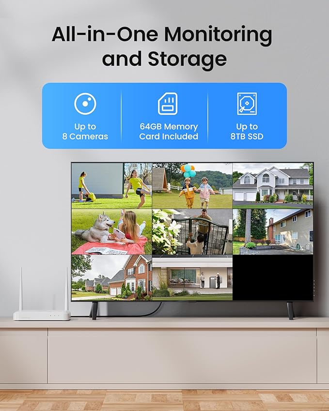 ZOSI 2K Wi-Fi 6 Security Camera System,4pcs 3MP Plug-in Metal WiFi Cameras Indoor Outdoor,AI Person Detection,Color Night Vision,2 Way Audio,8CH 4K NVR with 64GB Memory Card for Motion Recording
