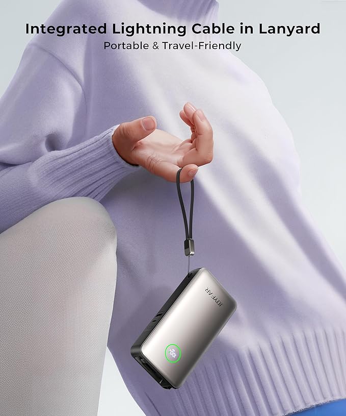 Portable Charger Power Bank - Laptop Battery Pack 65W AC Plug GaN 25000mAh Built in Cable USB C Phone Fast Charging Compatible with iPhone 16 15 14 13 12 11 X iPad MacBook Samsung (Gold)