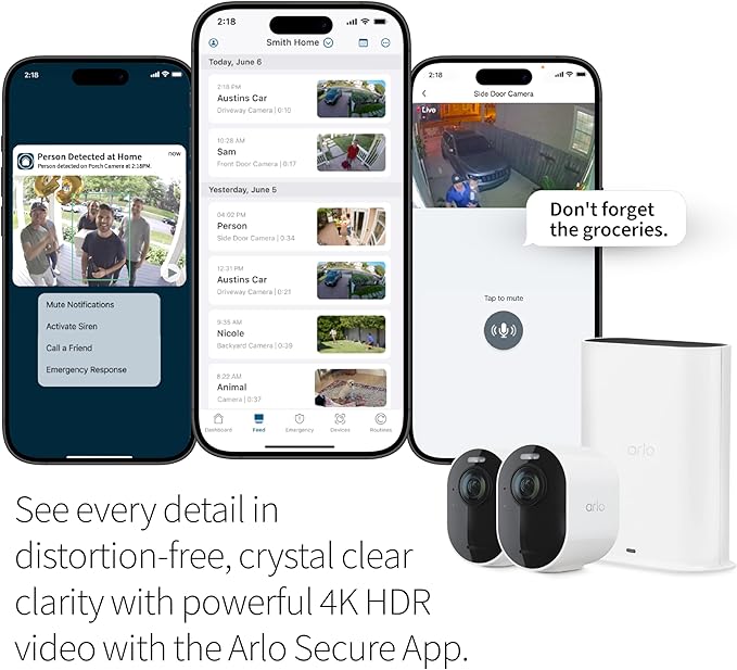 Arlo Ultra 2 Spotlight Camera 4K HDR (2 Cameras, SmartHub Included & Required) | Wireless Home Security Camera | Color Night Vision, Motion Sensor, 180º View, 2-Way Audio, White