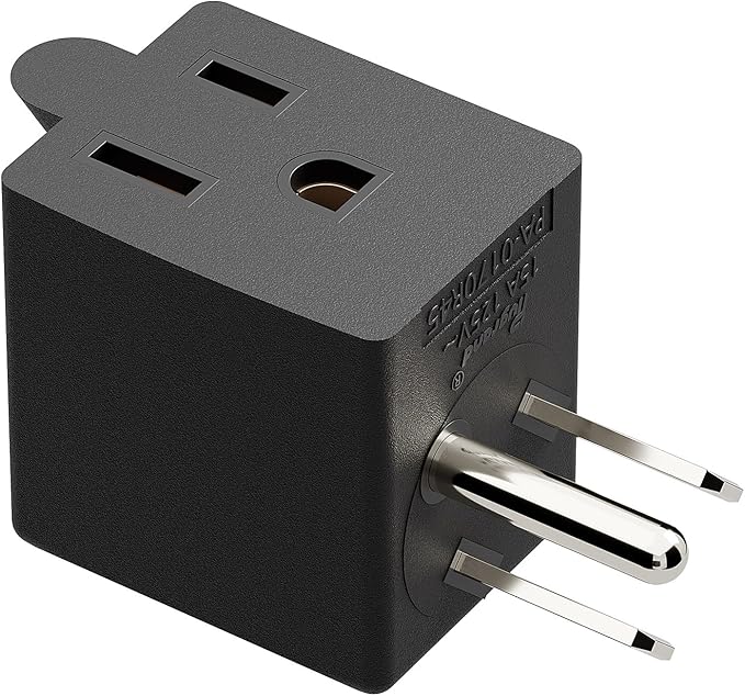 90 Degree Right Angle USA 3-Prong Male-Female Adapter, 5-15P to 5-15R, Black