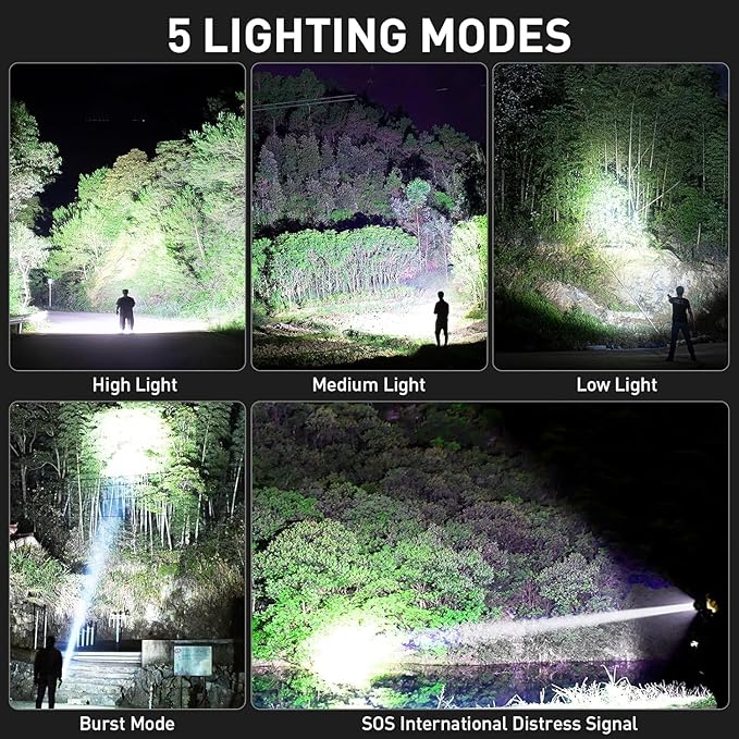 Rechargeable LED Flashlights High Lumens, 90,000 Lumens Super Bright Flashlights with 5 Modes, Waterproof Powerful Flash Light Multifunctional Flashlights for Home Camping Hiking(2 Pack)